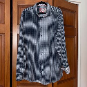 7 Downie St London Couture Mens Geometric Flip Cuff Long Sleeve Shirt Size 7/XXL